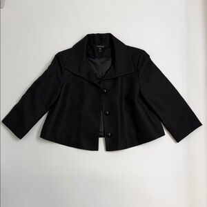 Natori Cropped Black Blazer Size 4 Cotton Wool Silk Structured Chic